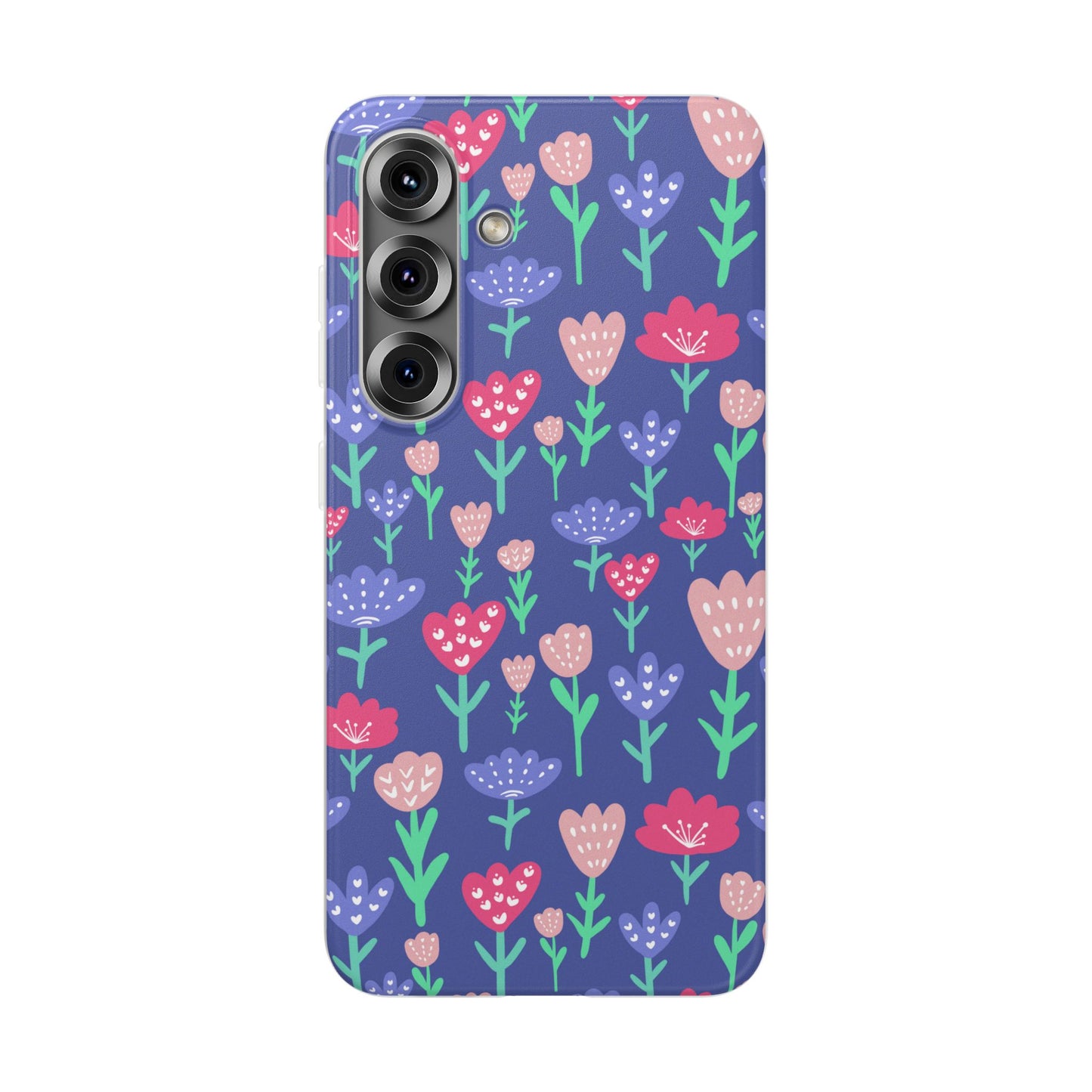 Capa de Telemóvel Flexível - Flores em Roxo