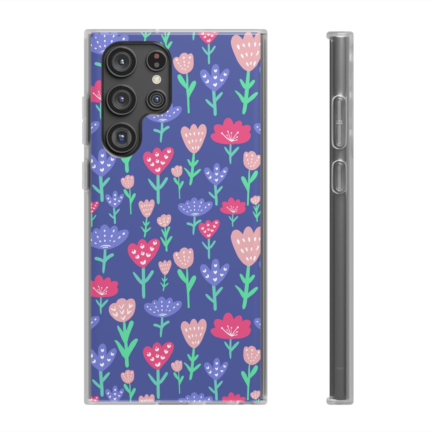 Capa de Telemóvel Flexível - Flores em Roxo