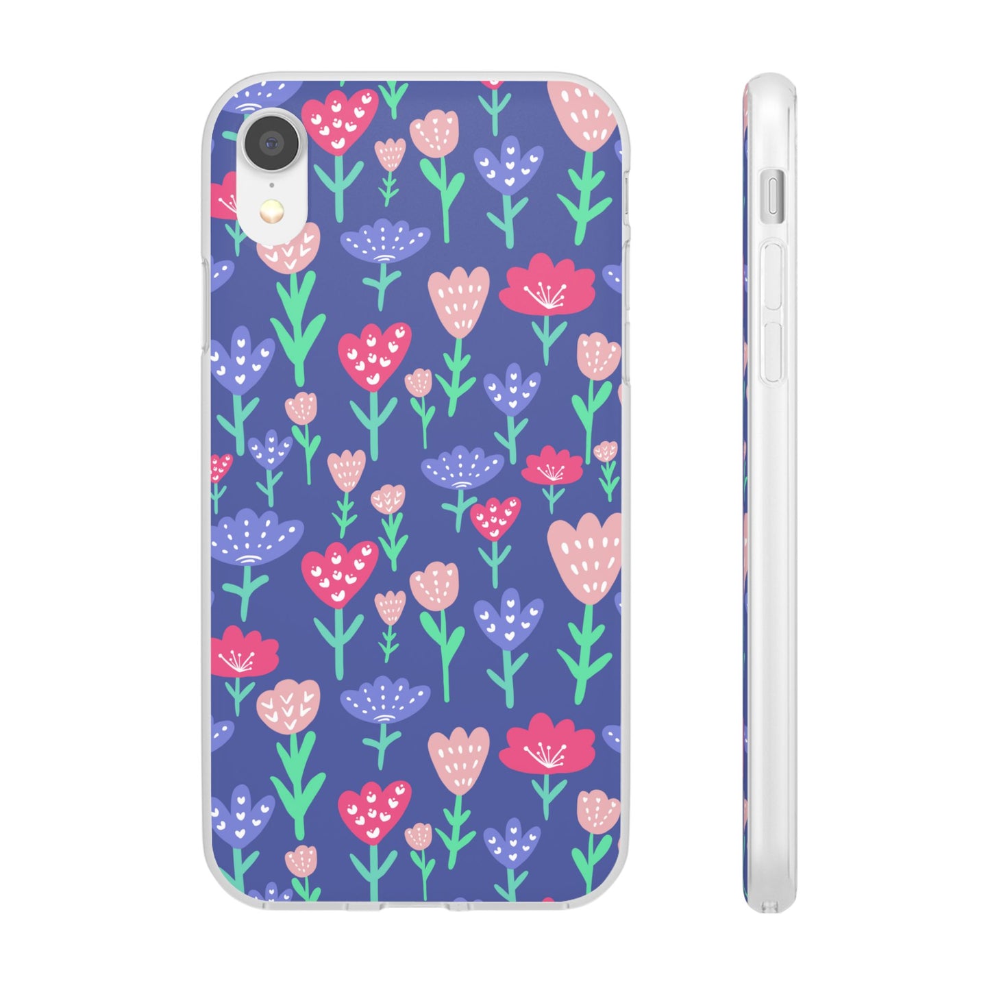 Capa de Telemóvel Flexível - Flores em Roxo