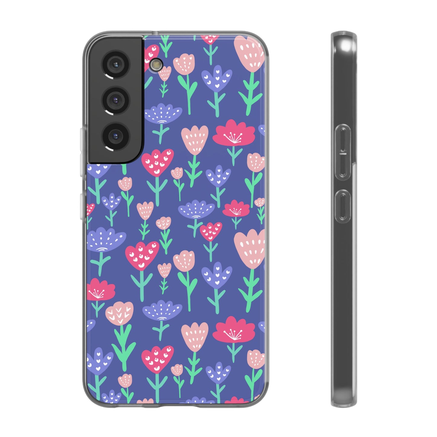 Capa de Telemóvel Flexível - Flores em Roxo