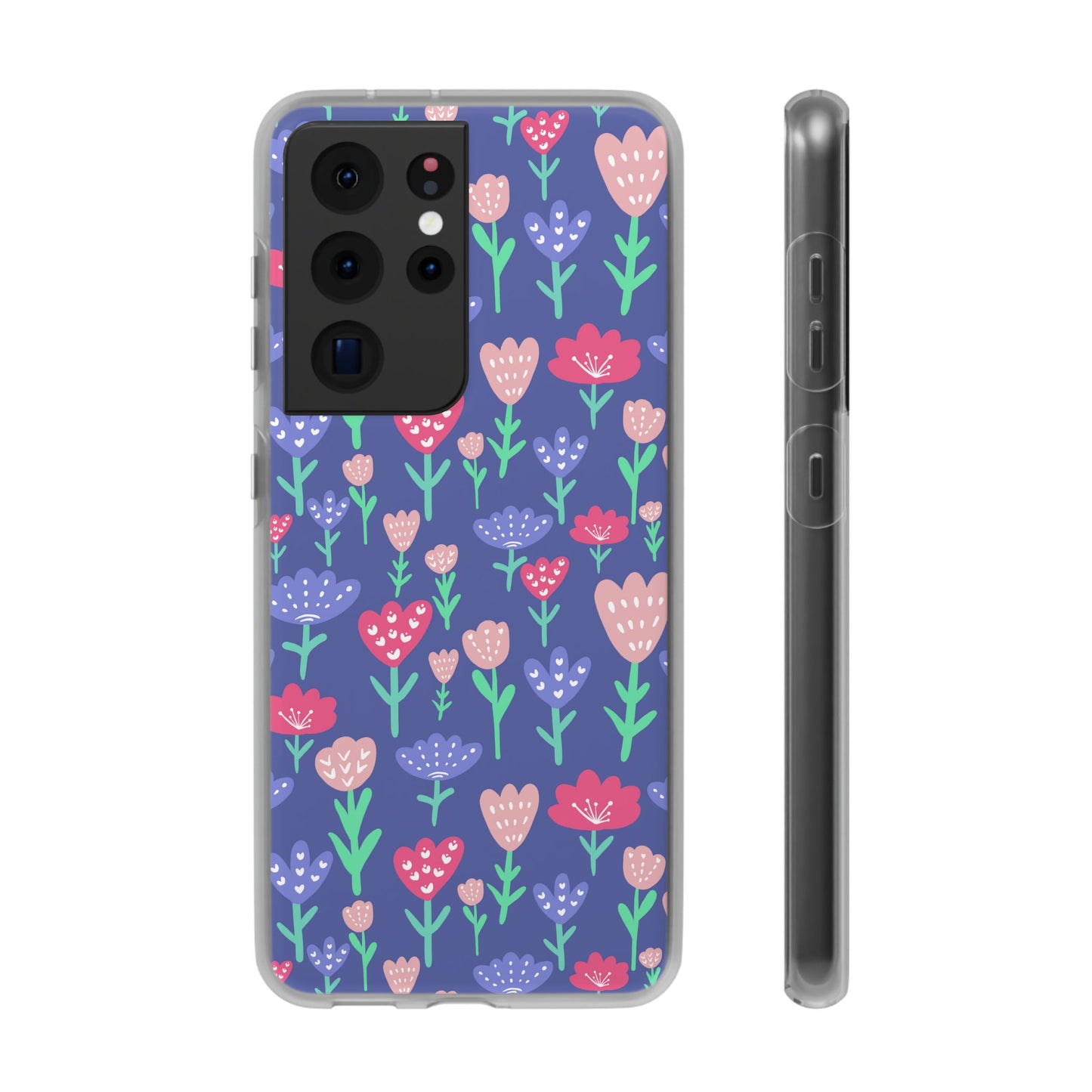 Capa de Telemóvel Flexível - Flores em Roxo
