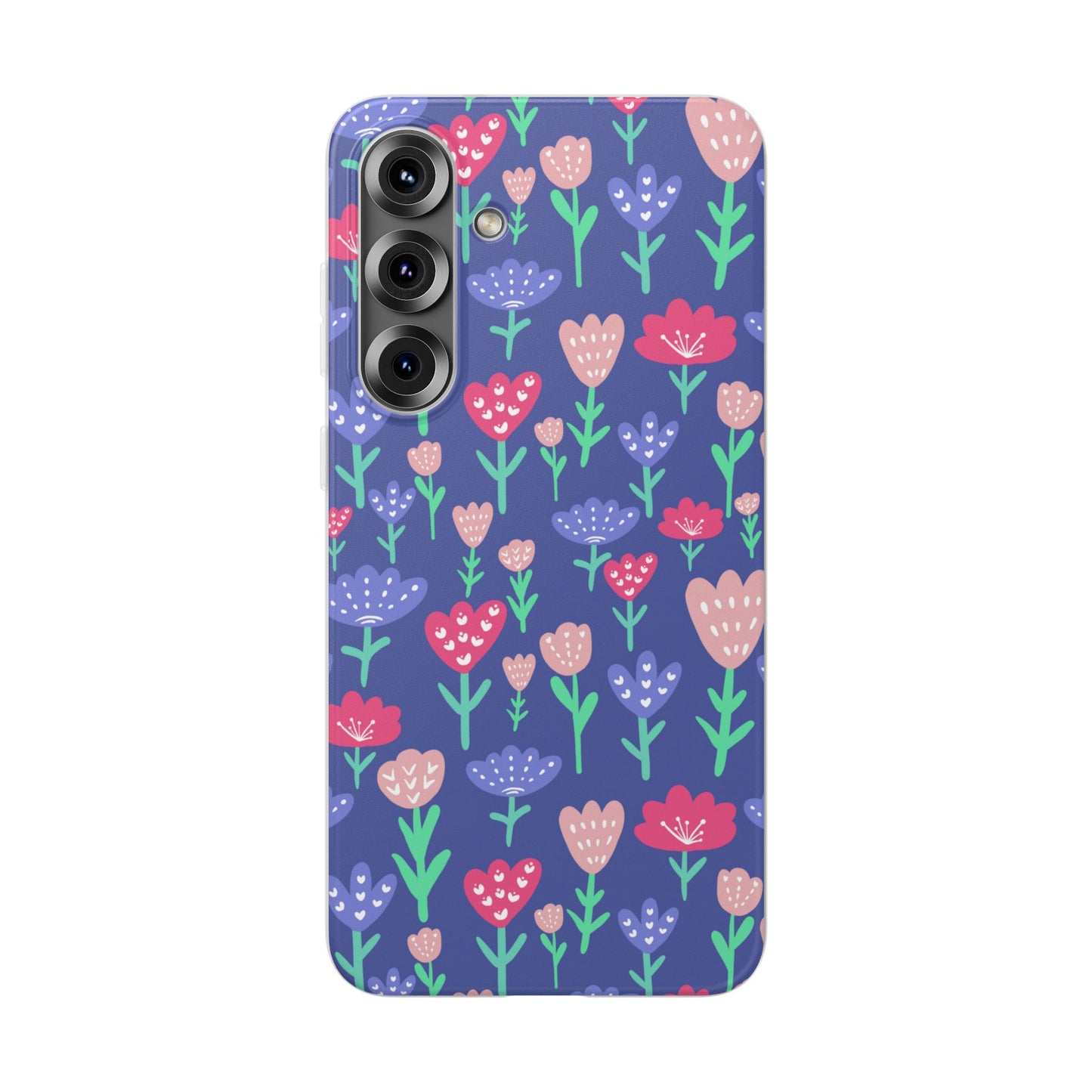 Capa de Telemóvel Flexível - Flores em Roxo