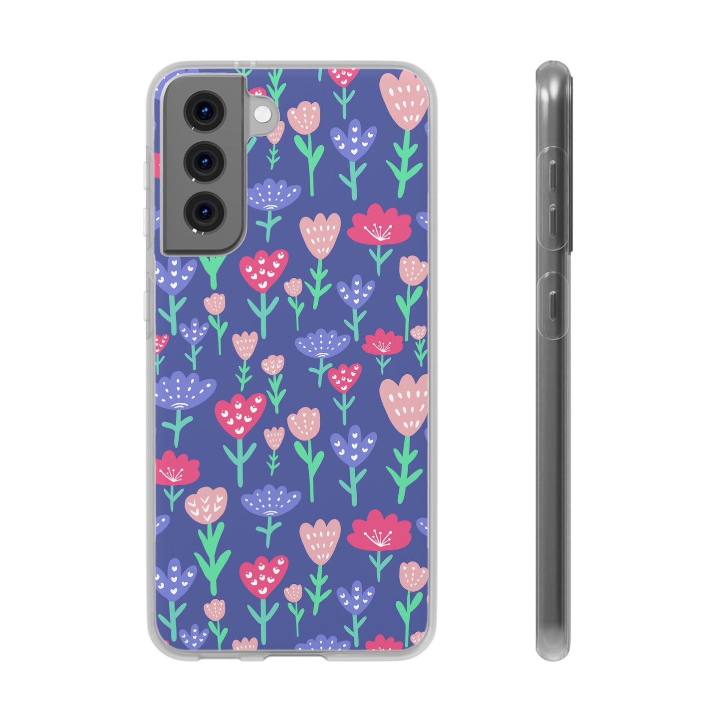 Capa de Telemóvel Flexível - Flores em Roxo