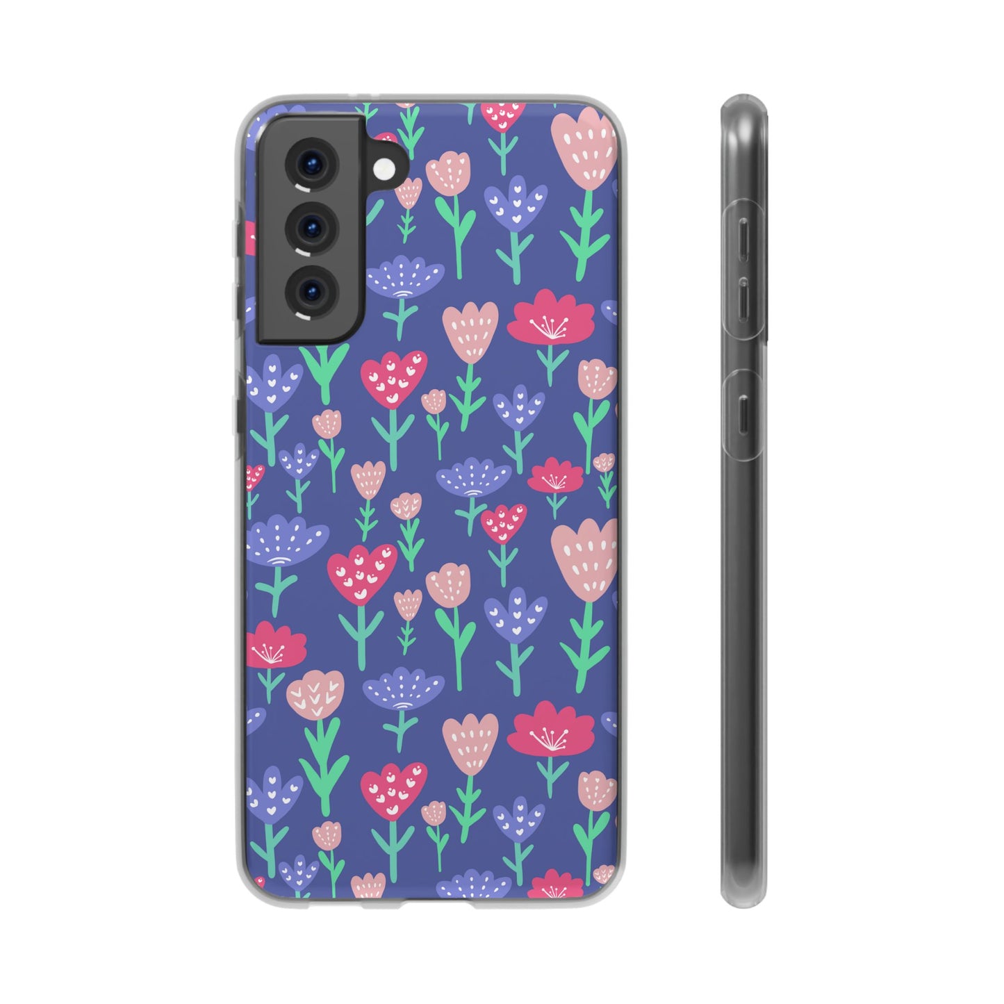 Capa de Telemóvel Flexível - Flores em Roxo