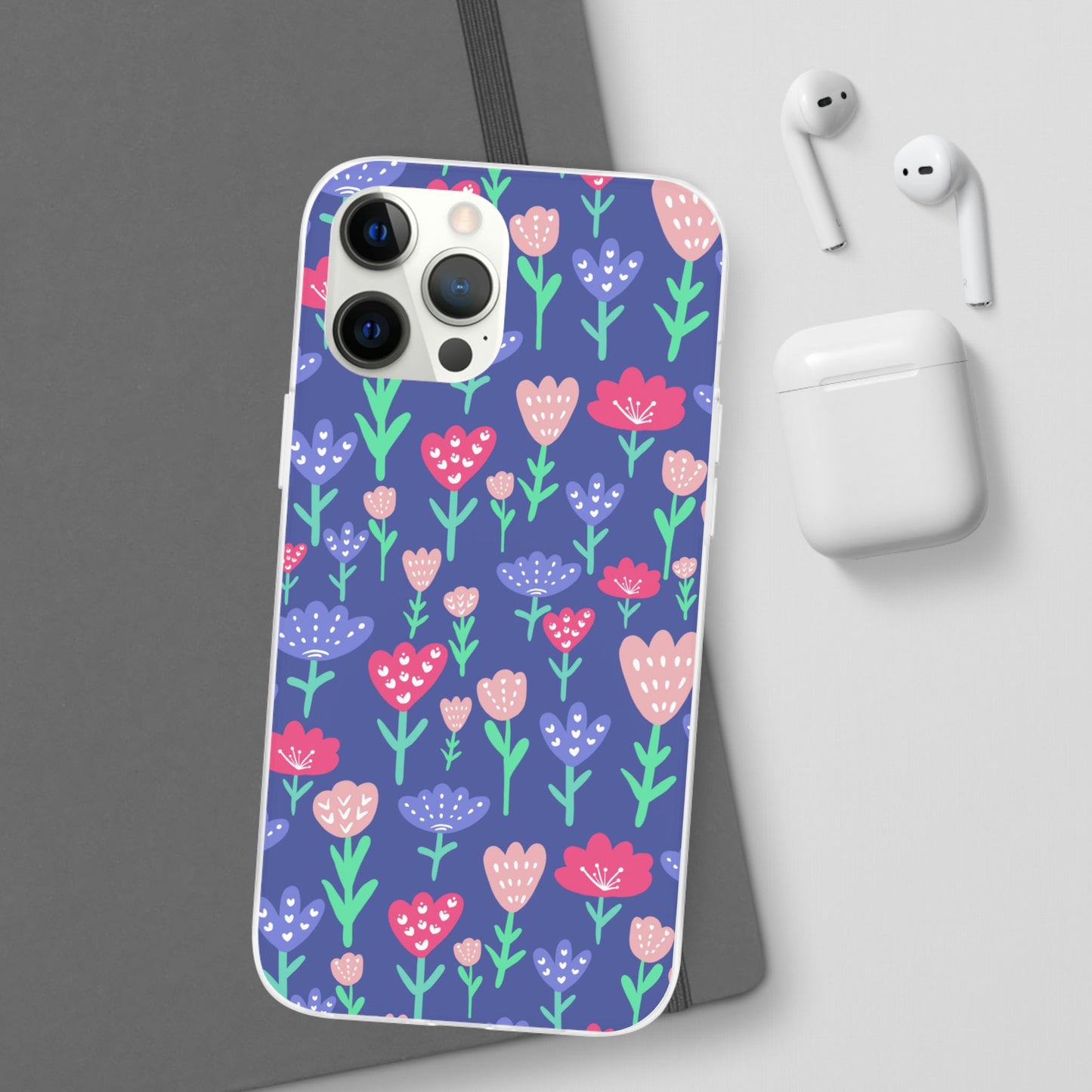 Capa de Telemóvel Flexível - Flores em Roxo